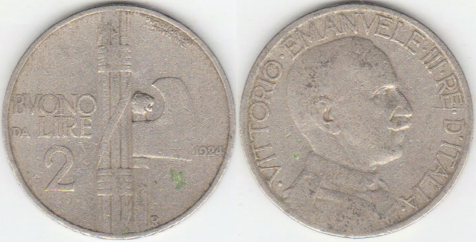 1924 Italy 2 Lire A001554